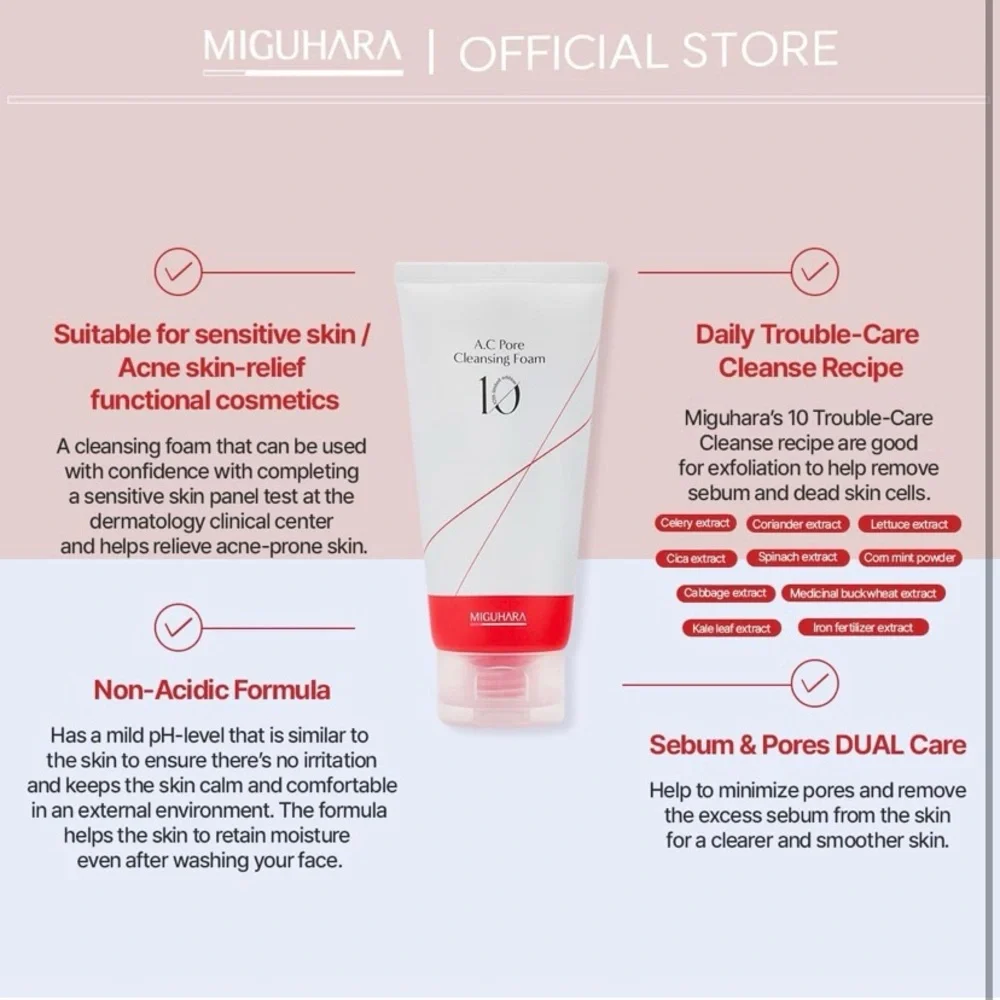 AC Pore‎ Cleansing Foam Korean Skincare Face Wash 120 ml (4.05 oz) MIGUHARA